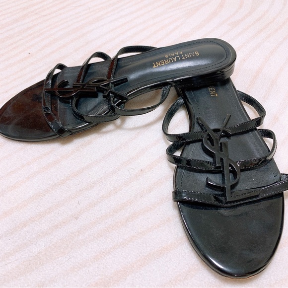 YSL Black Leather Slippers US 38 - Picture 4 of 5